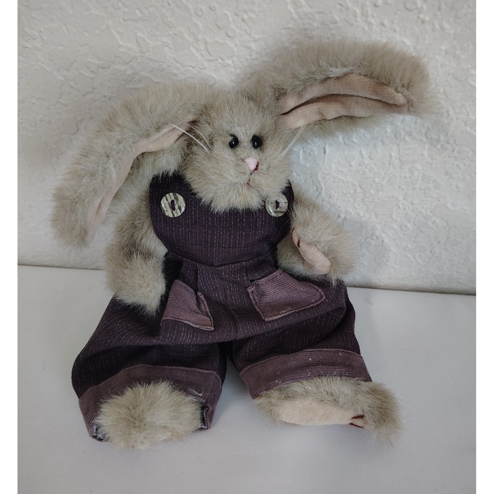 1993 Ty Attic Treasures Jeremy Bunny Rabbit Jointed 10" Plush Purple Overalls